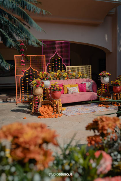 Lounge and Backdrop — Mehendi decor — Taj Exotica